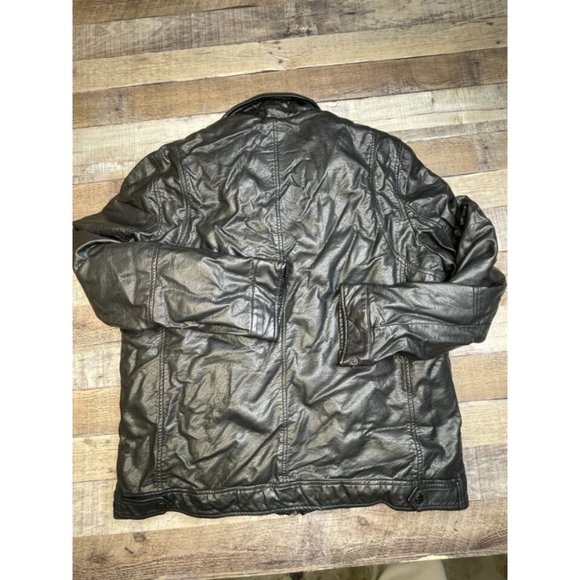 Levis Men XL Black Faux Leather Jacket Sherpa Fleece Lined Full Zip Biker Racer - Picture 4 of 6